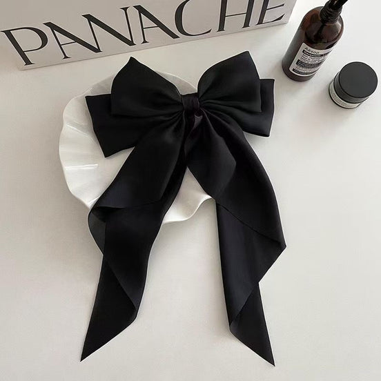 Satin Double Bow Long Tail Bow Hair Clip