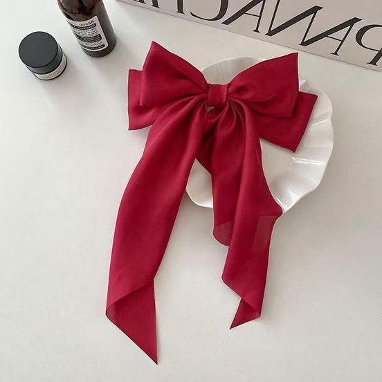 Satin Double Bow Long Tail Bow Hair Clip