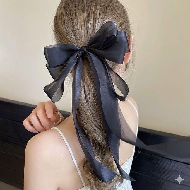 Organza Triple Bow Hair Clip-Black