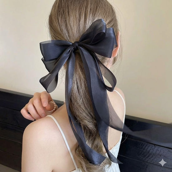Organza Triple Bow Hair Clip-Black