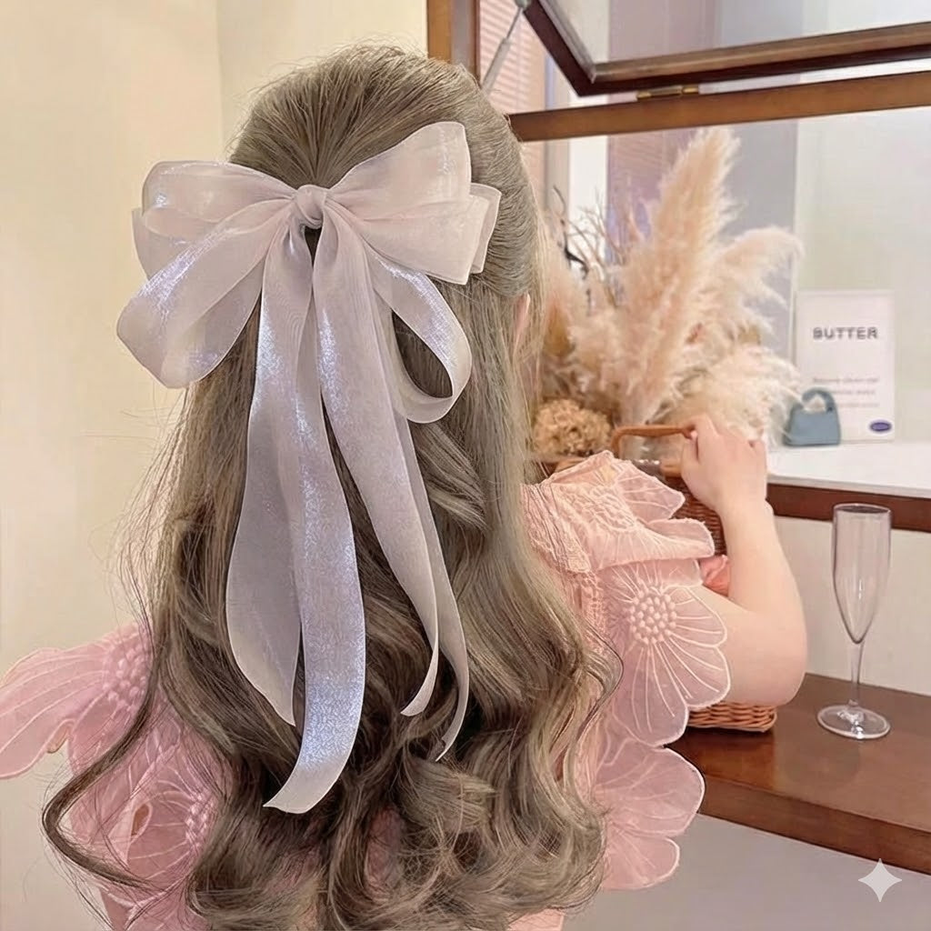 Organza Triple Bow Hair Clip-Black
