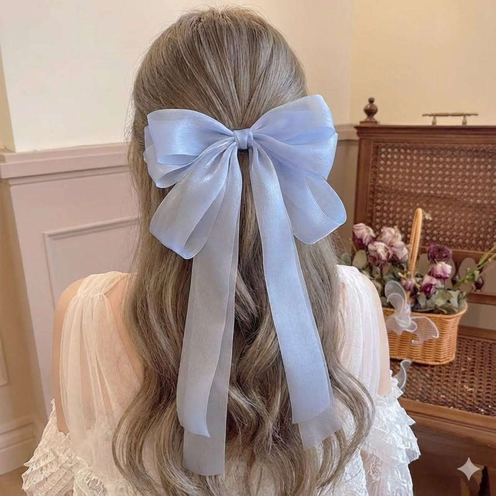 Organza Triple Bow Hair Clip-Black