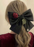 Rose Top Satin Bow Hair Clip
