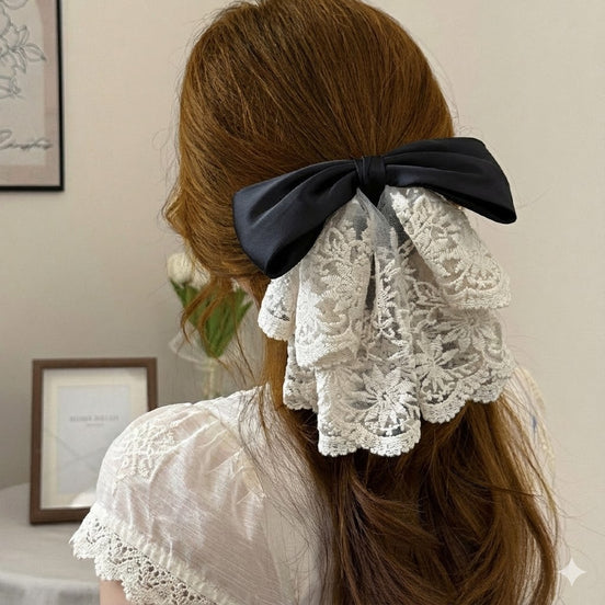 Organza White Tail Bow Clip