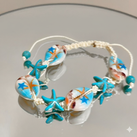 Blue Ocean Turquoise Sea Star & Shell Bracelet