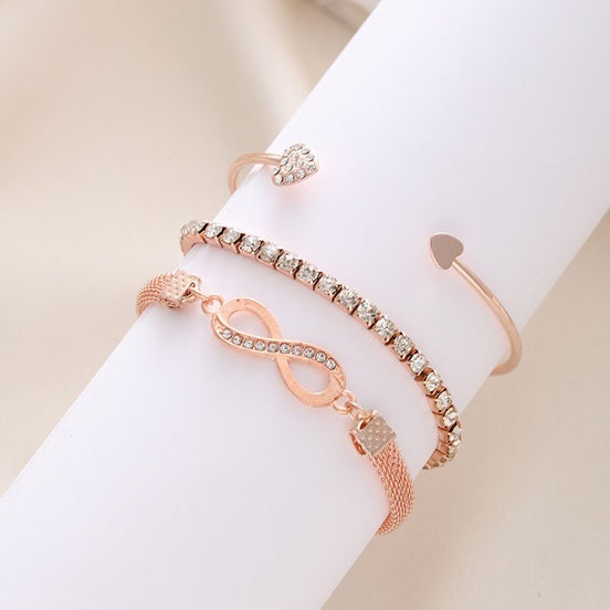 Zircon Rose Gold Color Bracelet & Bangle Set