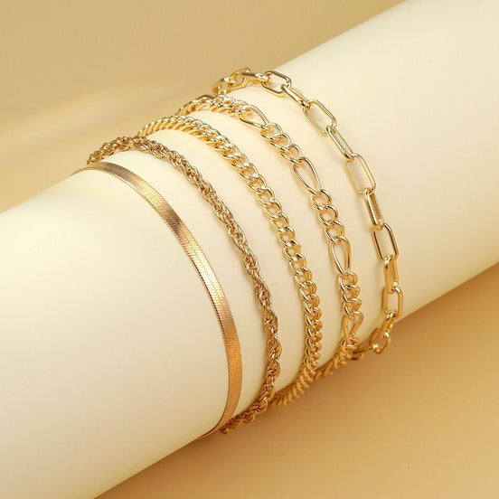 5pcs Set Minimalist Gold Colour Bracelets
