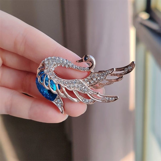 Blue Crystal Drop Swan Brooch