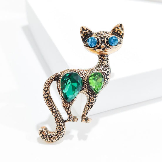 Vintage Crystal Cat Brooch