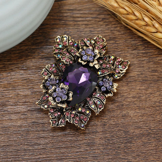 Vintage Oil Painting Style Crushed Crystal Flower Brooch