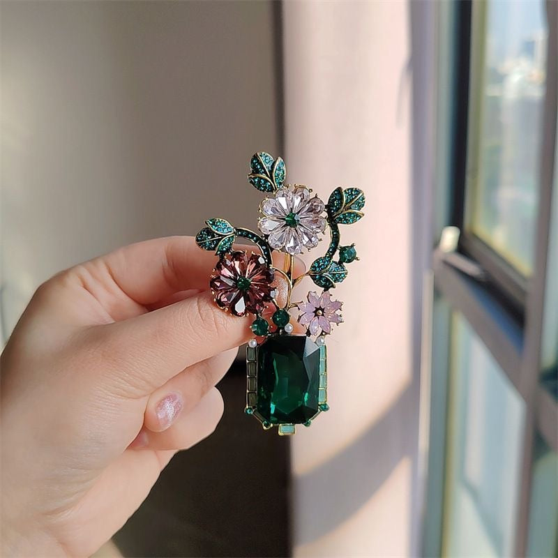 Green Crystal Flower Brooch