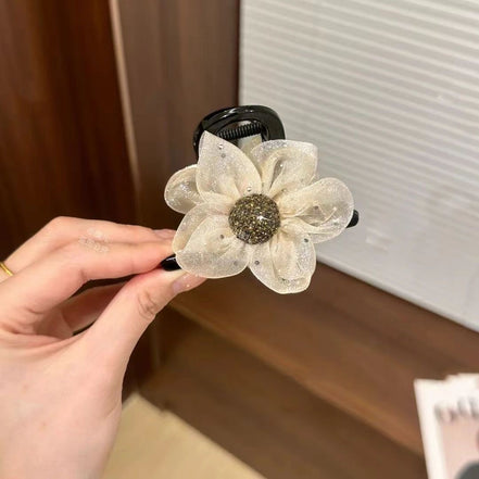 Crystal Organza Flower Hair Claw Clip