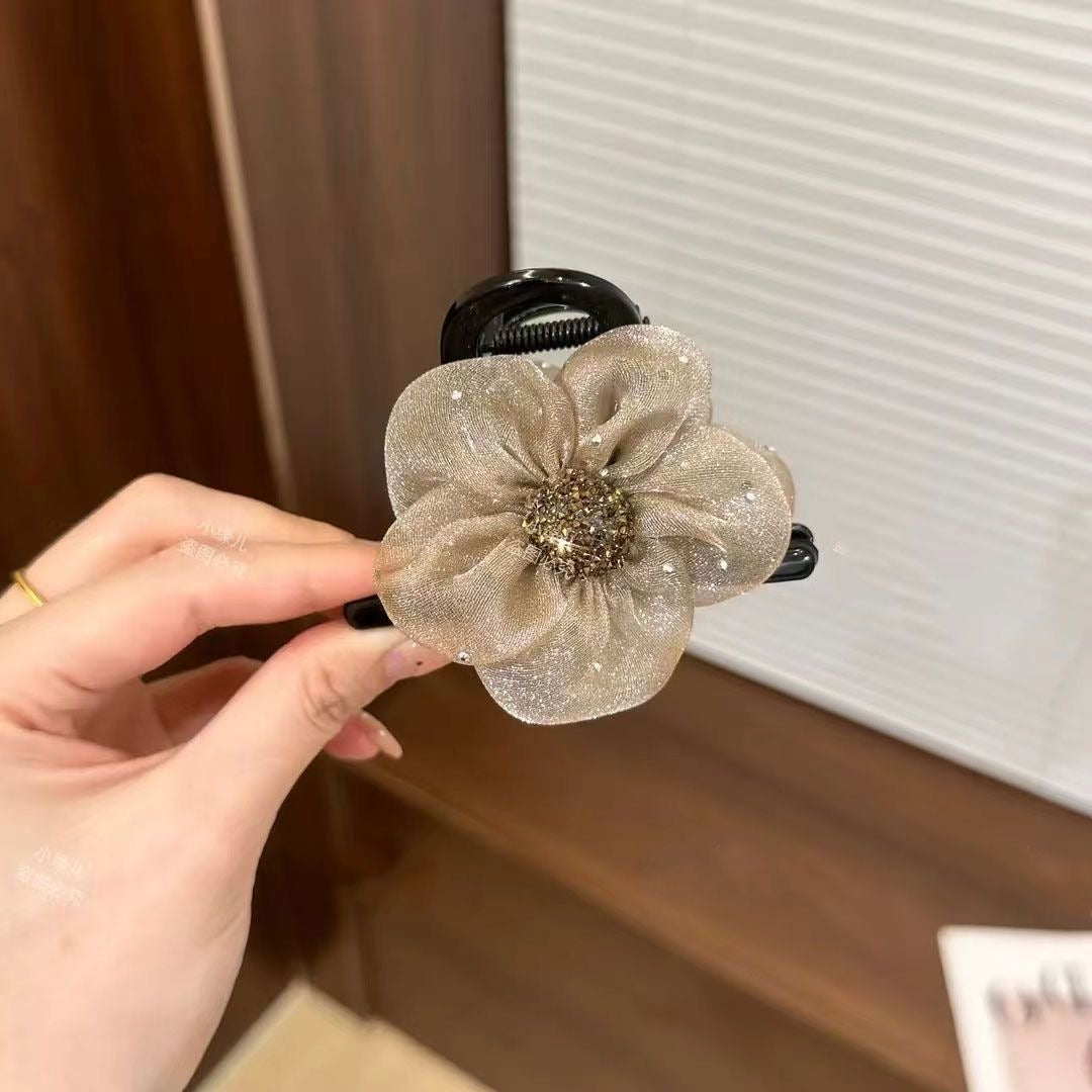 Crystal Organza Flower Hair Claw Clip