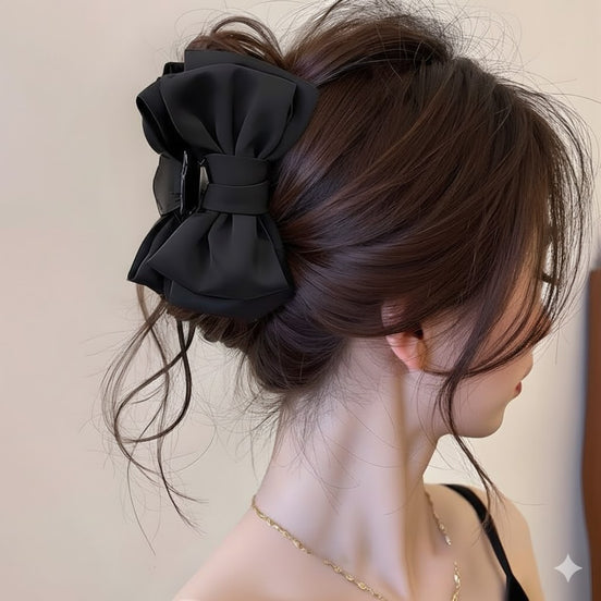 Silky Satin Double Bow Hair Claw Clip