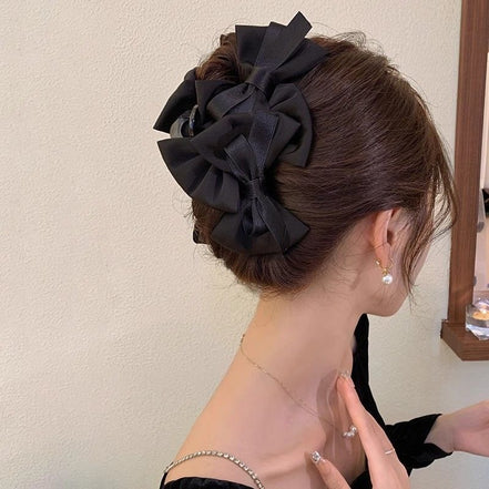 Satin Triple Bow Hair Claw Clip