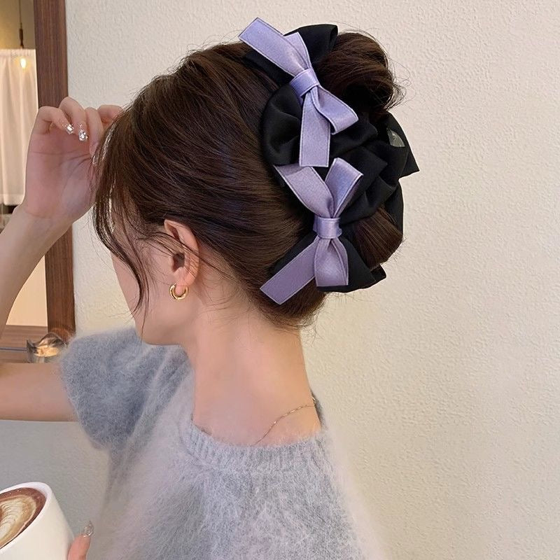 Satin Triple Bow Hair Claw Clip