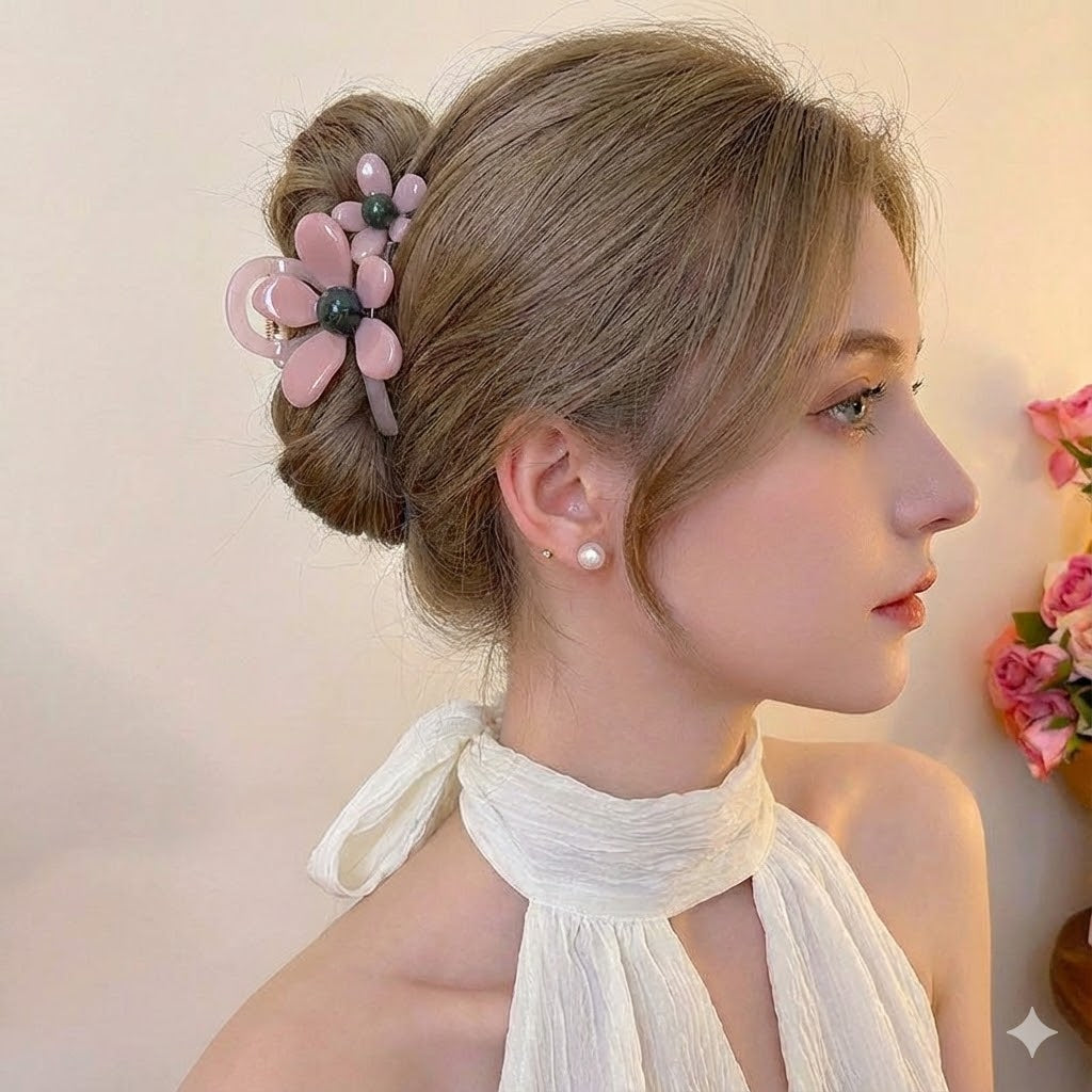 Double Flower Top Fairy Hair Claw Clip