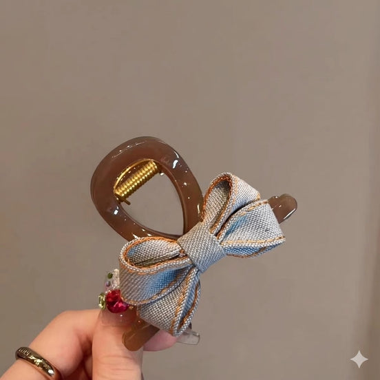 Denim Bow Hair Claw Clip