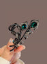 Green Crystal Tulip Metal Hair Claw Clip