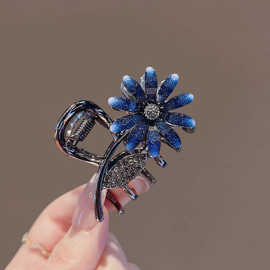 Blue Crystal Flower Metal Hair Claw Clip