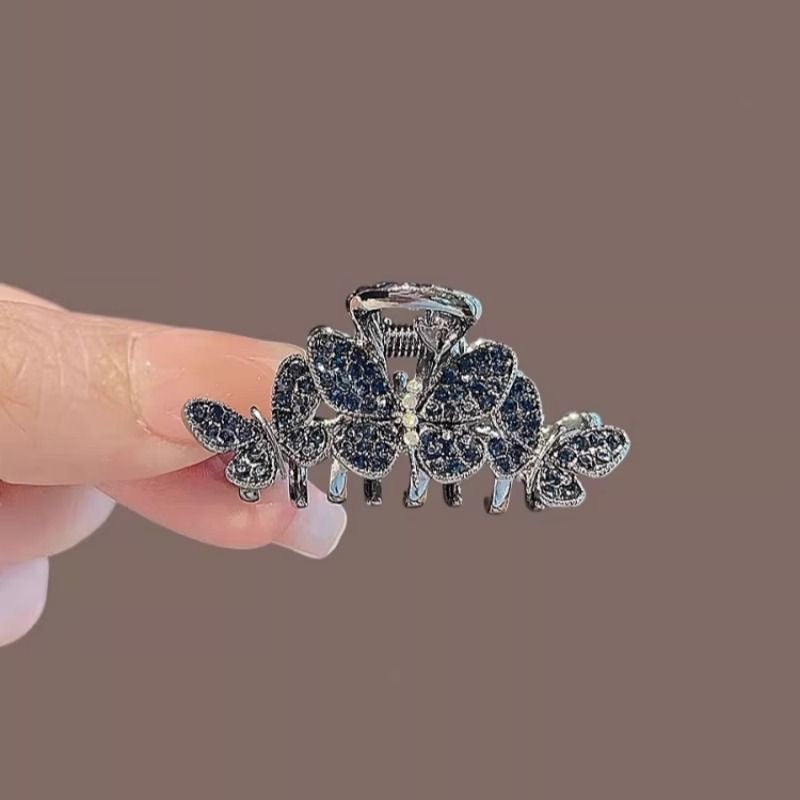 Triple Crystal Butterfly Metal Hair Claw Clip
