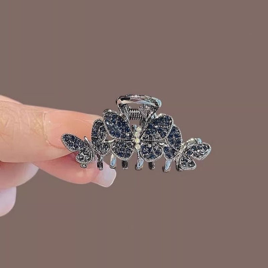 Triple Crystal Butterfly Metal Hair Claw Clip