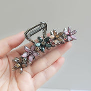 Crystal Flower Row Metal Hair Claw Clip