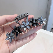 Crystal Flower Row Metal Hair Claw Clip