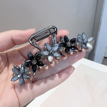Crystal Flower Row Metal Hair Claw Clip