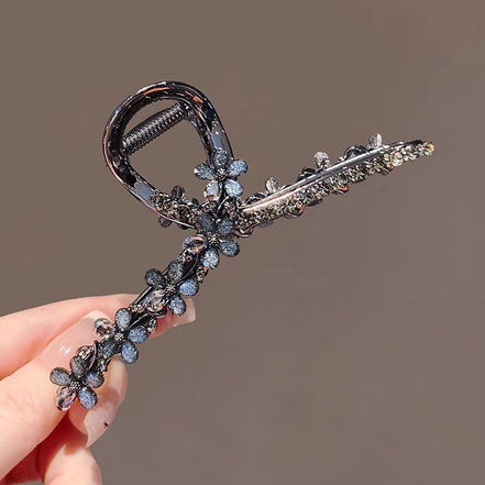 Crystal Flower Row Ribbion Metal Hair Claw Clip