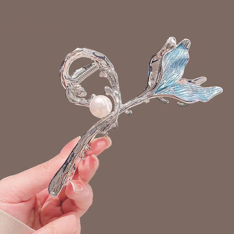 Mermaid Tail Large Pearl Metal Hair Claw Clip