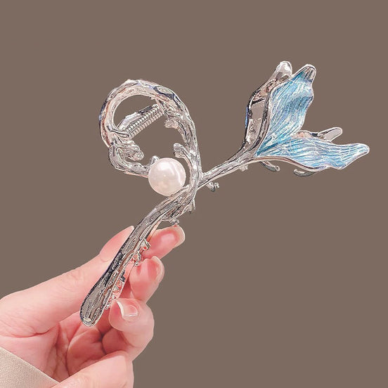 Mermaid Tail Large Pearl Metal Hair Claw Clip