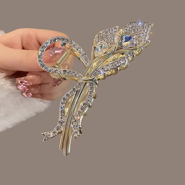 Elegant Crystal Tulip Metal Hair Claw Clip