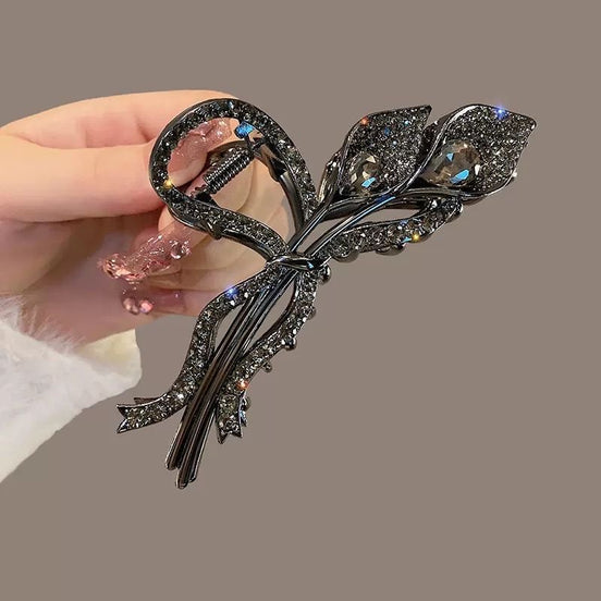 Elegant Crystal Tulip Metal Hair Claw Clip