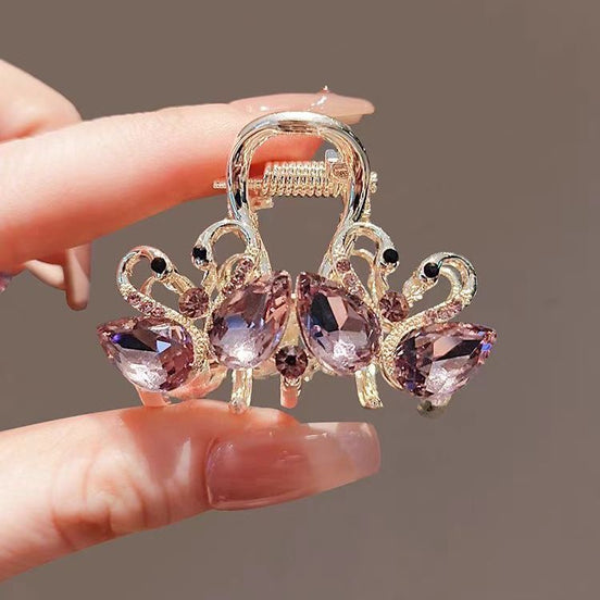 Double Crystal Swan Hair Claw Clip