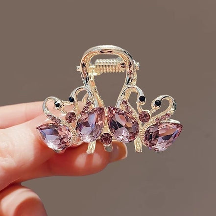 Double Crystal Swan Hair Claw Clip