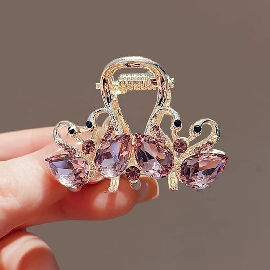 Double Crystal Swan Hair Claw Clip