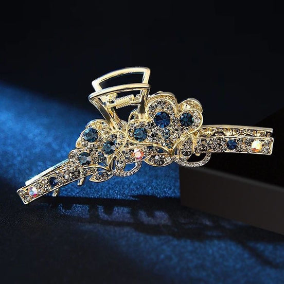 Gold & Blue Rhinestone Vine Hair Claw Clip