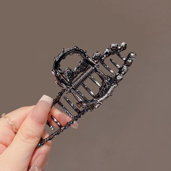 Grey Crystal Butterfly Row Metal Hair Claw Clip