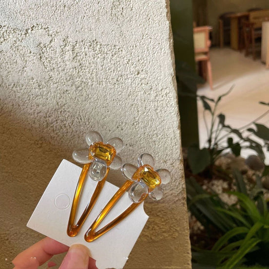 Square Crystal Flower Duckbill Hair Clip