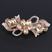 Crystal Flower Row Flat Hair Clip-Middle Size