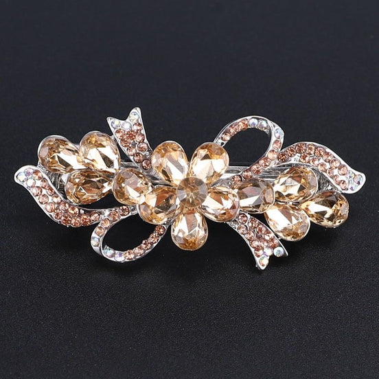 Crystal Flower Row Flat Hair Clip-Middle Size