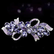Crystal Flower Row Flat Hair Clip-Middle Size