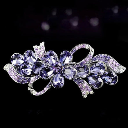 Crystal Flower Row Flat Hair Clip-Middle Size