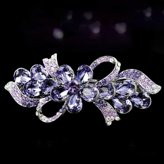Crystal Flower Row Flat Hair Clip-Middle Size