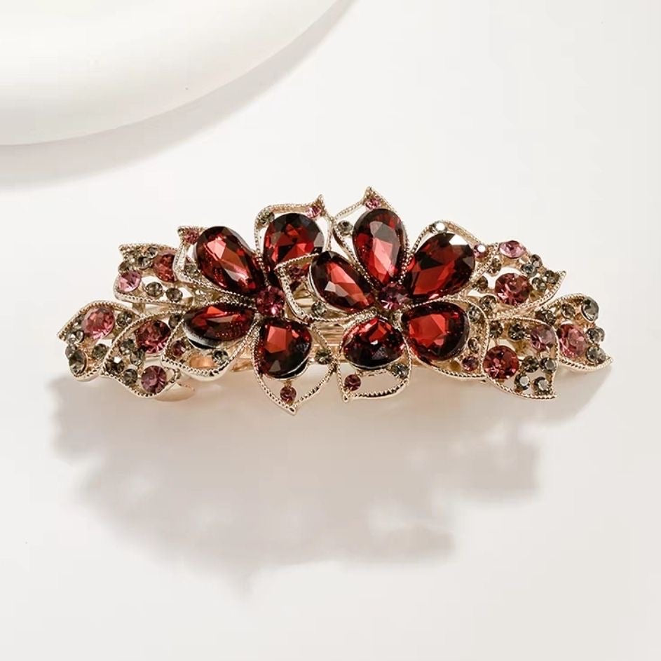Crystal Flower Row Flat Hair Clip-Large Size