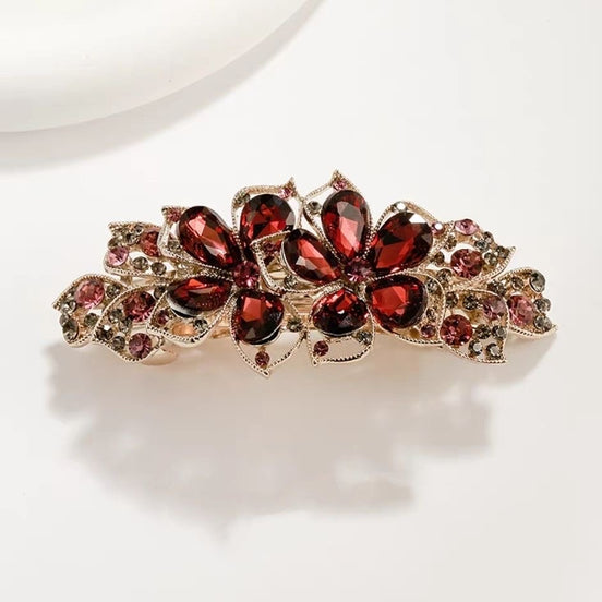 Crystal Flower Row Flat Hair Clip-Large Size