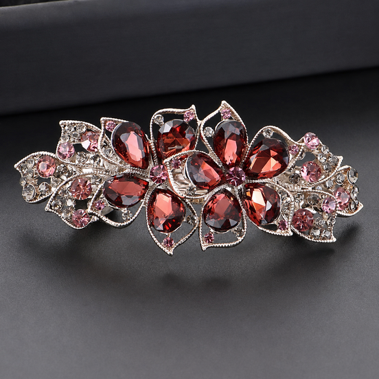 Crystal Flower Row Flat Hair Clip-Large Size