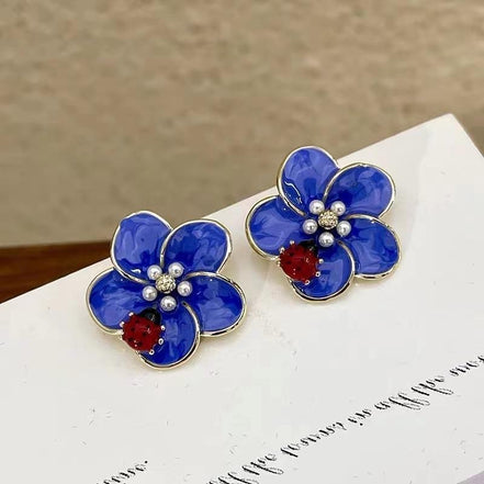 Enamel Lady Bug & Flower Earrings