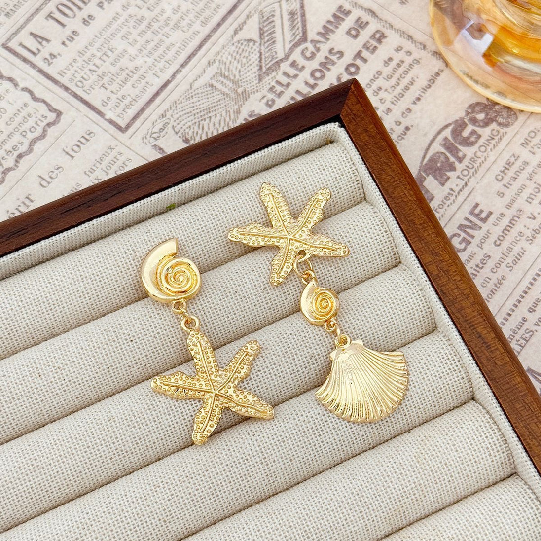 Ocean Series Gold Sea Star & Shell Earrings